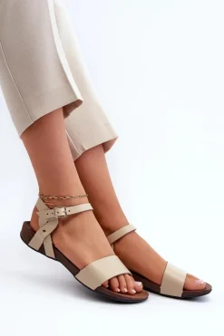 Damskie Zazoo 40027 Płaskie Skórzane Sandały Damskie Beżowe