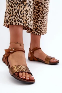 Damskie Zazoo 40027 Płaskie Skórzane Sandały Damskie Miedziane