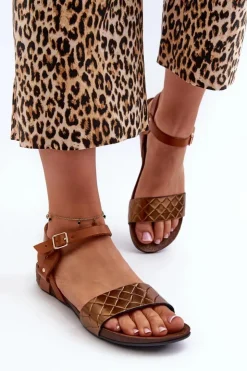 Damskie Zazoo 40027 Płaskie Skórzane Sandały Damskie Miedziane