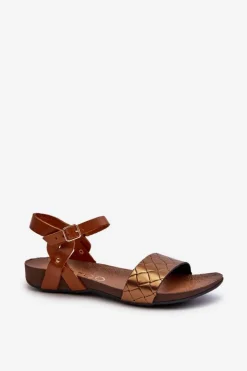 Damskie Zazoo 40027 Płaskie Skórzane Sandały Damskie Miedziane