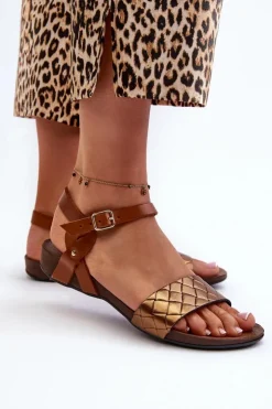 Damskie Zazoo 40027 Płaskie Skórzane Sandały Damskie Miedziane