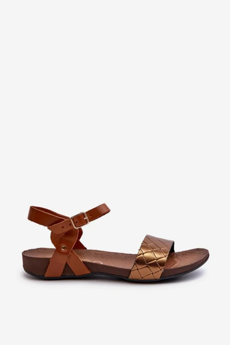 Damskie Zazoo 40027 Płaskie Skórzane Sandały Damskie Miedziane