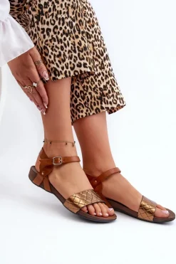 Damskie Zazoo 40027 Płaskie Skórzane Sandały Damskie Miedziane