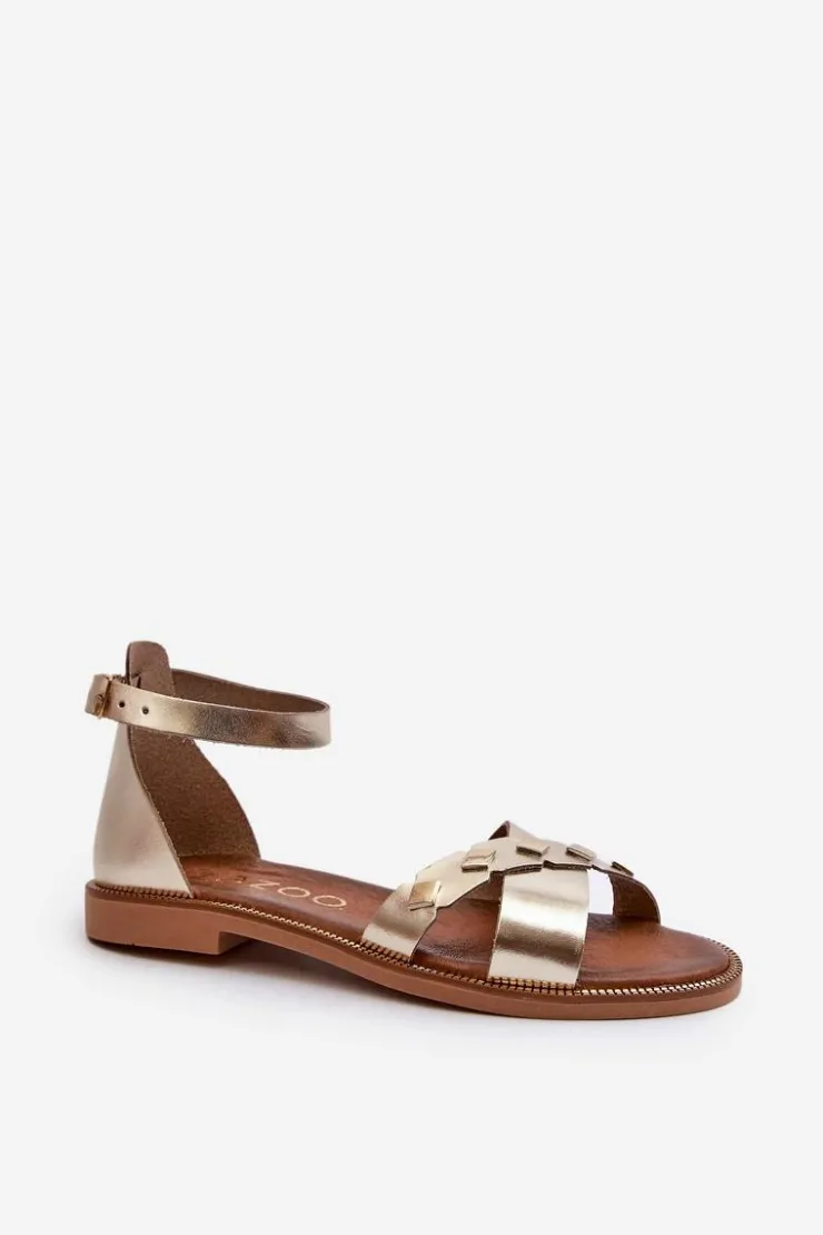 Damskie Zazoo 40378 Płaskie Skórzane Sandały Damskie Złote