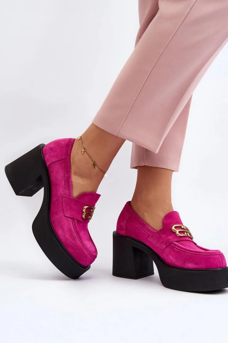 Damskie Zazoo 20170 Półbuty Zamszowe Damskie Na Słupku Fuksja