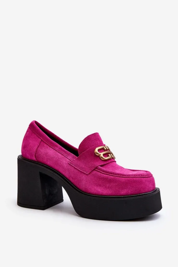 Damskie Zazoo 20170 Półbuty Zamszowe Damskie Na Słupku Fuksja