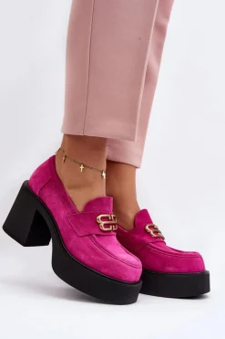 Damskie Zazoo 20170 Półbuty Zamszowe Damskie Na Słupku Fuksja