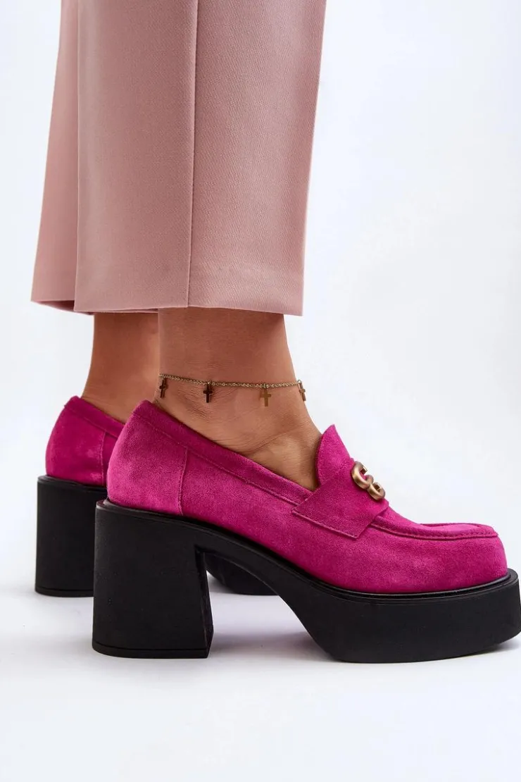 Damskie Zazoo 20170 Półbuty Zamszowe Damskie Na Słupku Fuksja