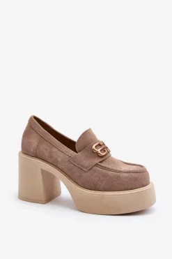 Damskie Zazoo 20170 Półbuty Zamszowe Damskie Na Słupku Beżowe