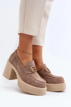 Damskie Zazoo 20170 Półbuty Zamszowe Damskie Na Słupku Beżowe