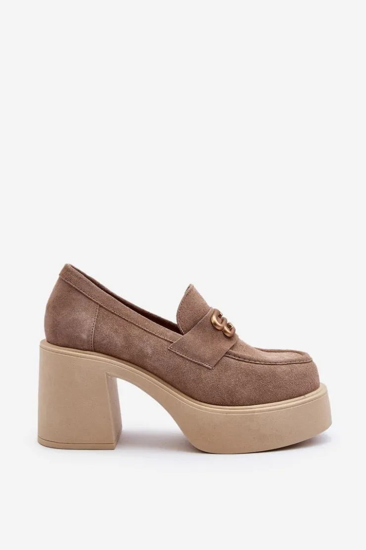 Damskie Zazoo 20170 Półbuty Zamszowe Damskie Na Słupku Beżowe