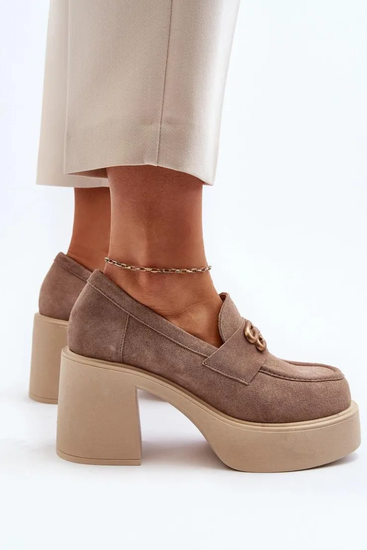 Damskie Zazoo 20170 Półbuty Zamszowe Damskie Na Słupku Beżowe