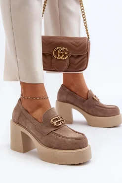 Damskie Zazoo 20170 Półbuty Zamszowe Damskie Na Słupku Beżowe