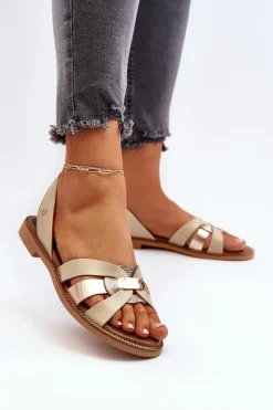 Damskie Zazoo 40382 Sandały Damskie Skórzane Beżowe