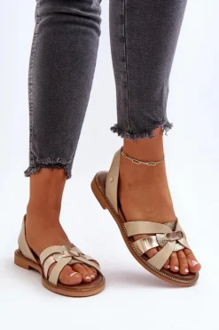 Damskie Zazoo 40382 Sandały Damskie Skórzane Beżowe