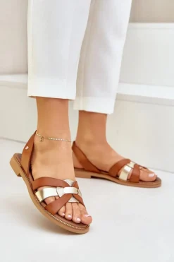 Outlet Zazoo 40382 Sandały Damskie Skórzane Brązowe Brązowy