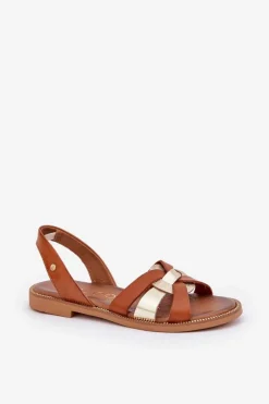 Outlet Zazoo 40382 Sandały Damskie Skórzane Brązowe Brązowy