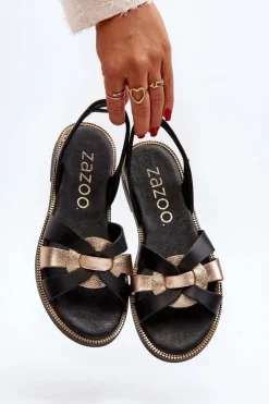 Zazoo Sandały Płaskie*40382 Sandały Damskie Skórzane Czarne Czarny