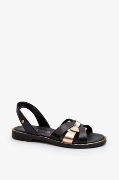 Zazoo Sandały Płaskie*40382 Sandały Damskie Skórzane Czarne Czarny