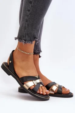 Zazoo Sandały Płaskie*40382 Sandały Damskie Skórzane Czarne Czarny