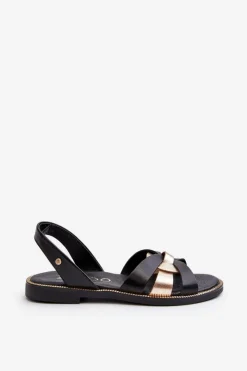 Zazoo Sandały Płaskie*40382 Sandały Damskie Skórzane Czarne Czarny