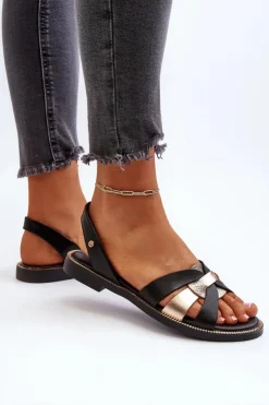 Zazoo Sandały Płaskie*40382 Sandały Damskie Skórzane Czarne Czarny