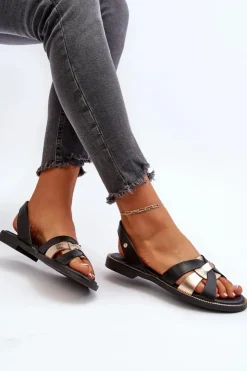 Zazoo Sandały Płaskie*40382 Sandały Damskie Skórzane Czarne Czarny