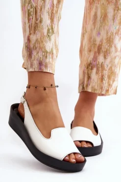 Sale Zazoo 2893 Sandały Damskie Skórzane na Grubej Podeszwie Białe Biały