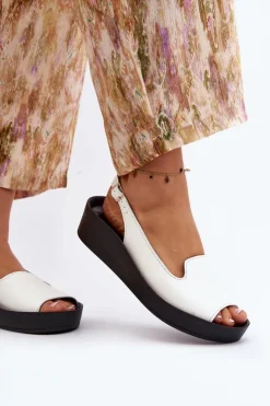 Sale Zazoo 2893 Sandały Damskie Skórzane na Grubej Podeszwie Białe Biały