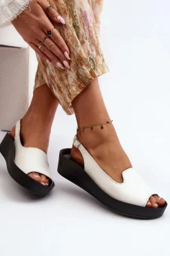 Sale Zazoo 2893 Sandały Damskie Skórzane na Grubej Podeszwie Białe Biały