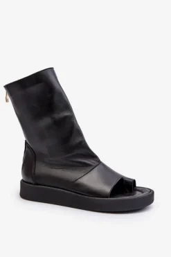 Discount Zazoo 3441 Sandały Damskie Skórzane Z Cholewka Czarne