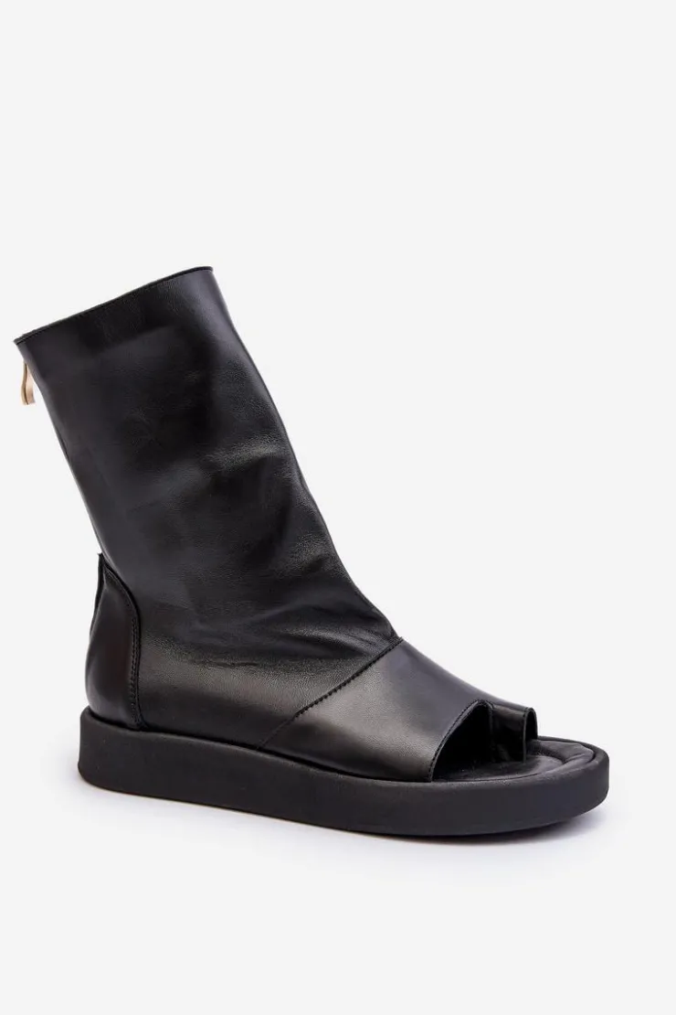 Discount Zazoo 3441 Sandały Damskie Skórzane Z Cholewka Czarne