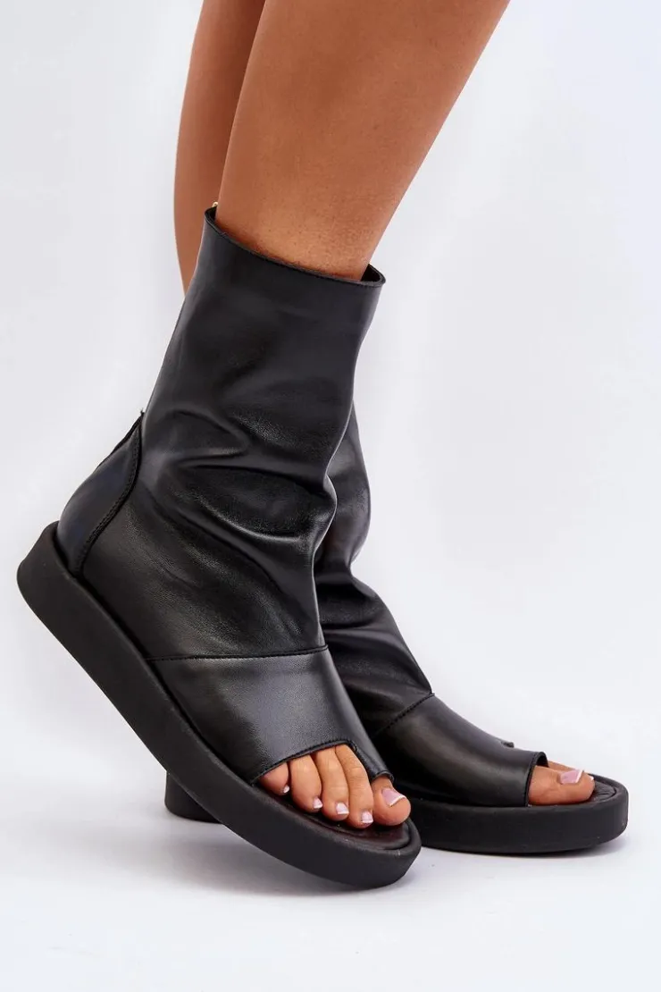 Discount Zazoo 3441 Sandały Damskie Skórzane Z Cholewka Czarne