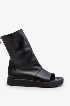 Discount Zazoo 3441 Sandały Damskie Skórzane Z Cholewka Czarne