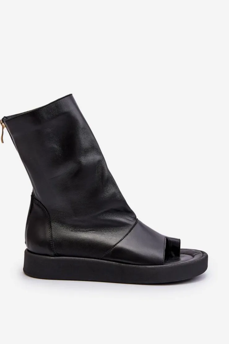 Discount Zazoo 3441 Sandały Damskie Skórzane Z Cholewka Czarne