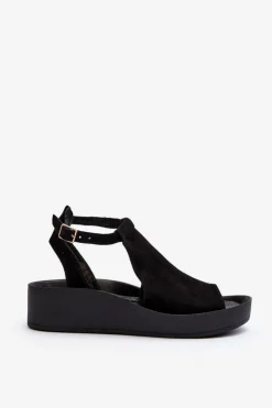 Zazoo Sandały Płaskie*2914 Sandały Damskie Zamszowe Czarne Czarny