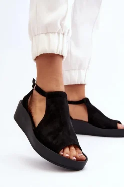 Zazoo Sandały Płaskie*2914 Sandały Damskie Zamszowe Czarne Czarny