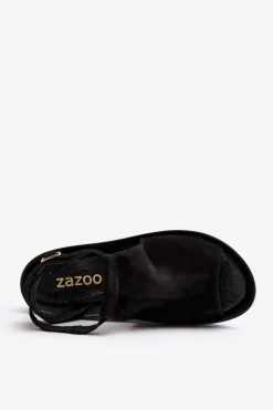 Zazoo Sandały Płaskie*2914 Sandały Damskie Zamszowe Czarne Czarny