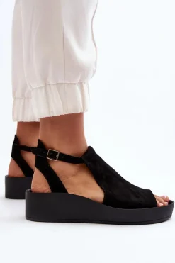 Zazoo Sandały Płaskie*2914 Sandały Damskie Zamszowe Czarne Czarny