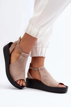 Damskie Zazoo 2914 Sandały Damskie Zamszowe Beżowe