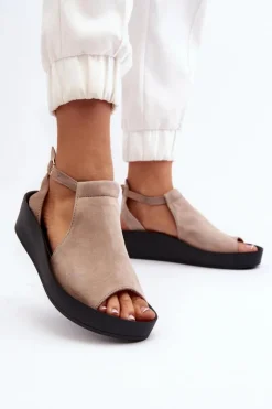 Damskie Zazoo 2914 Sandały Damskie Zamszowe Beżowe