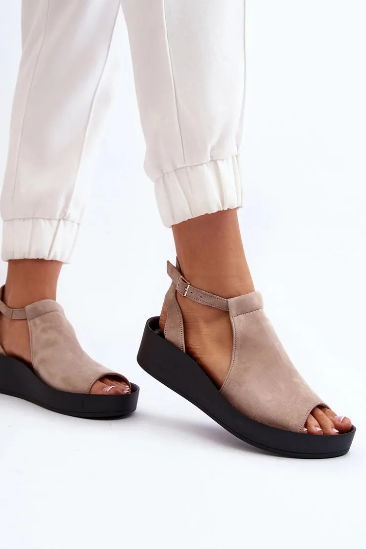 Damskie Zazoo 2914 Sandały Damskie Zamszowe Beżowe