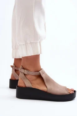 Damskie Zazoo 2914 Sandały Damskie Zamszowe Beżowe