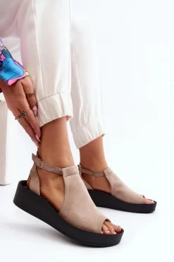 Damskie Zazoo 2914 Sandały Damskie Zamszowe Beżowe