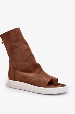 Damskie Zazoo 3441 Sandały Damskie Zamszowe Z Cholewka Brązowe