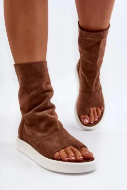 Damskie Zazoo 3441 Sandały Damskie Zamszowe Z Cholewka Brązowe