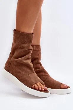 Damskie Zazoo 3441 Sandały Damskie Zamszowe Z Cholewka Brązowe