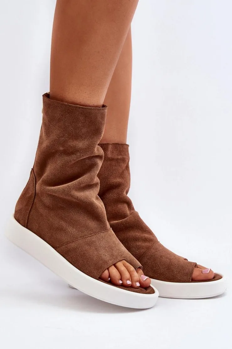 Damskie Zazoo 3441 Sandały Damskie Zamszowe Z Cholewka Brązowe