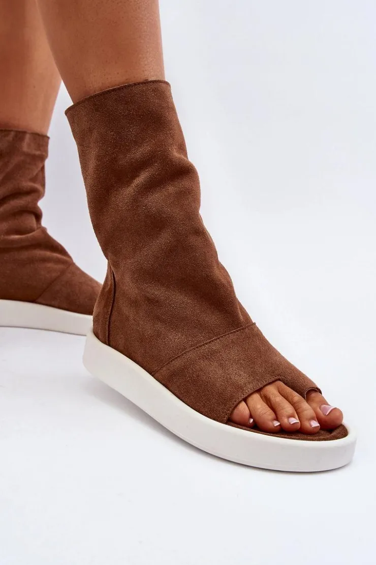 Damskie Zazoo 3441 Sandały Damskie Zamszowe Z Cholewka Brązowe