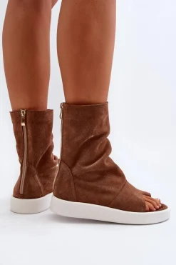 Damskie Zazoo 3441 Sandały Damskie Zamszowe Z Cholewka Brązowe